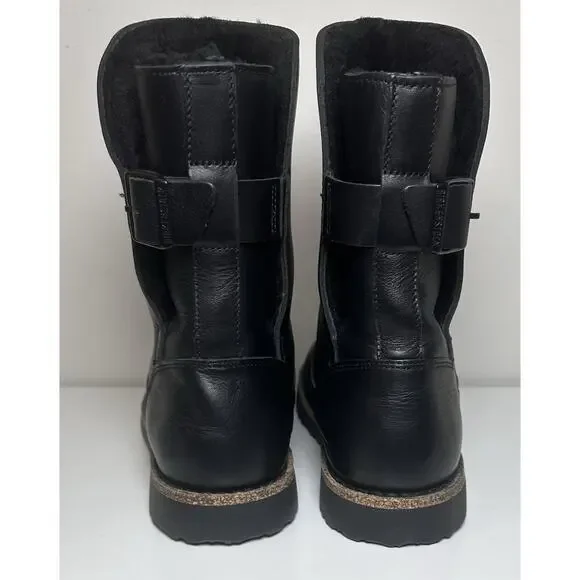 Birkenstock Uppsala Shearling Leather Boots Women’s 39 US Size 8 Black Buckle - Picture 5 of 8